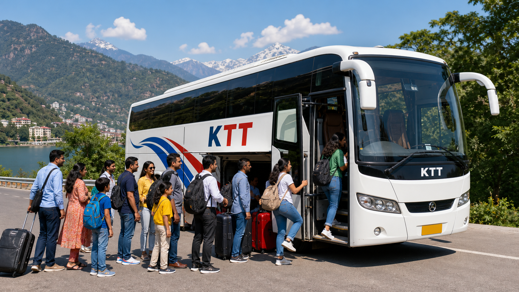 Himalayan Travel custom group package travelers boarding bus